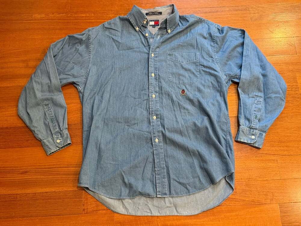 Tommy Hilfiger Denim Button Down Shirt Size L Blue Cotton Long Sleeve